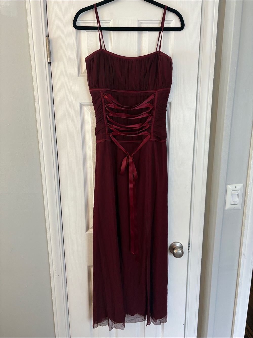 Women's Vintage Bari Jay Maroon Gown Corset Front Mesh Maxi Dress Size 9/10 (S)